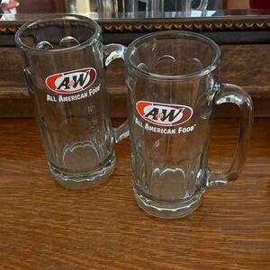 Vintage A&W “All American Food”Clear Glass Mugs - Set of 2